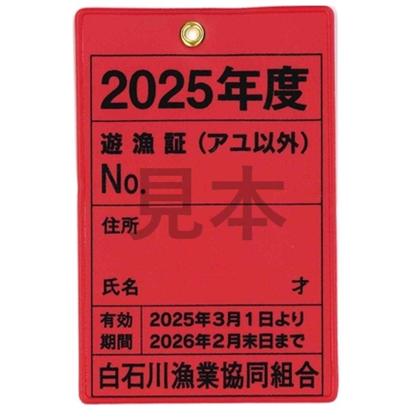 【遊漁証】 令和7年度 白石川漁業協同組合竿釣遊漁証 年券(アユ以外)